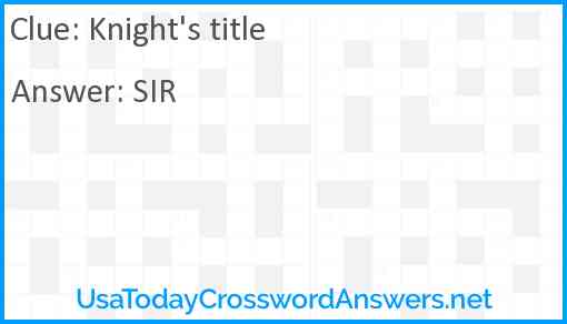 Knight's title Answer