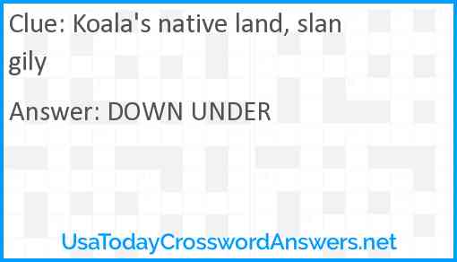 Koala's native land, slangily Answer