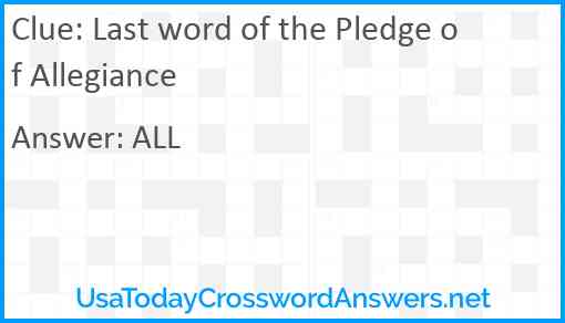Last word of the Pledge of Allegiance Answer