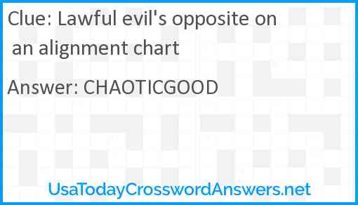 Lawful evil's opposite on an alignment chart Answer