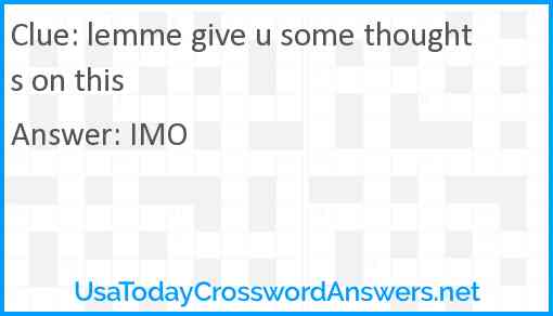 lemme give u some thoughts on this Answer