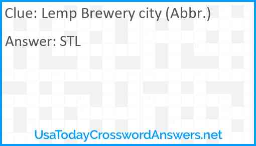 Lemp Brewery city (Abbr.) Answer