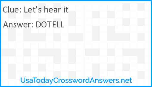 Let's hear it Answer