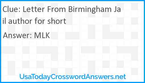 Letter From Birmingham Jail author for short Answer