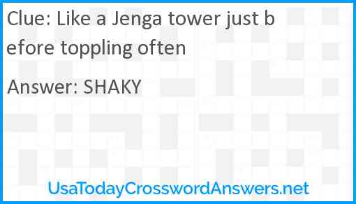 Like a Jenga tower just before toppling often Answer