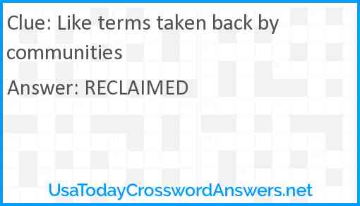 Like terms taken back by communities Answer