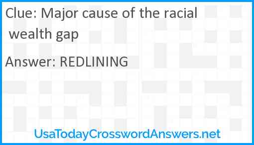 Major cause of the racial wealth gap Answer