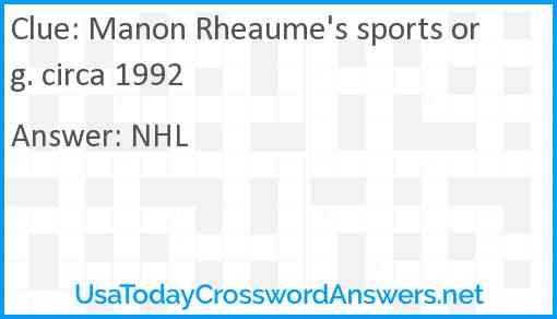 Manon Rheaume's sports org. circa 1992 Answer