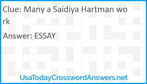 Many a Saidiya Hartman work Answer