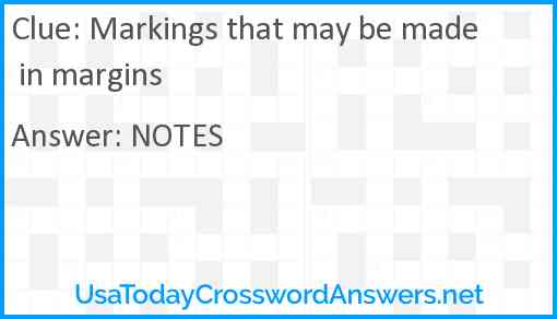 Markings that may be made in margins Answer