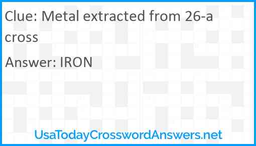 Metal extracted from 26-across Answer