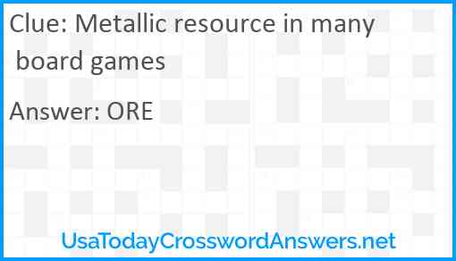 Metallic resource in many board games Answer