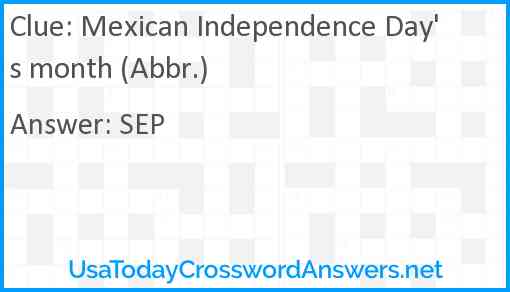 Mexican Independence Day's month (Abbr.) Answer