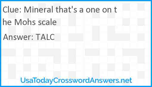 Mineral that's a one on the Mohs scale Answer