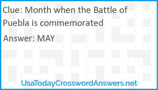 Month when the Battle of Puebla is commemorated Answer