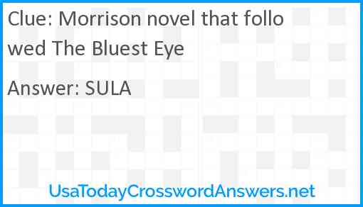 Morrison novel that followed The Bluest Eye Answer