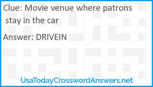 Movie venue where patrons stay in the car Answer