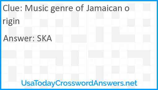 Music genre of Jamaican origin Answer