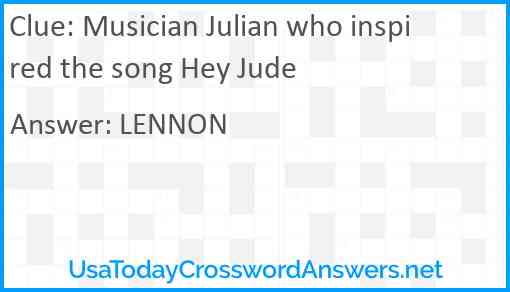 Musician Julian who inspired the song Hey Jude Answer