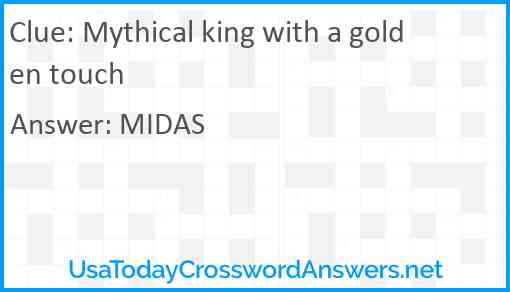 Mythical king with a golden touch Answer