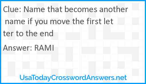 Name that becomes another name if you move the first letter to the end Answer