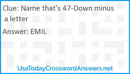Name that's 47-Down minus a letter Answer