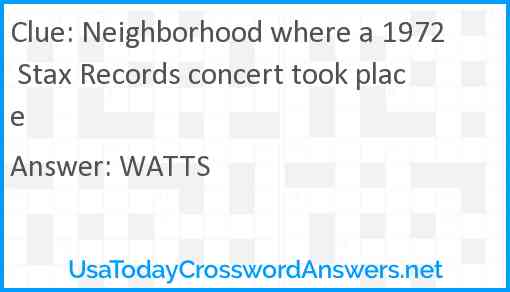Neighborhood where a 1972 Stax Records concert took place Answer