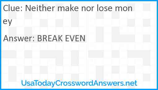Neither make nor lose money Answer