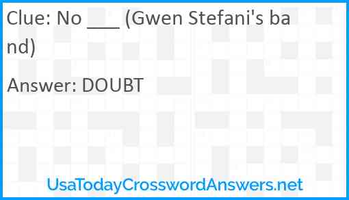 No ___ (Gwen Stefani's band) Answer