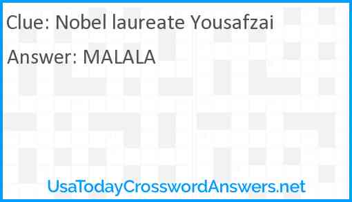 Nobel laureate Yousafzai Answer