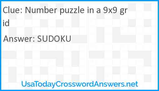 Number puzzle in a 9x9 grid Answer