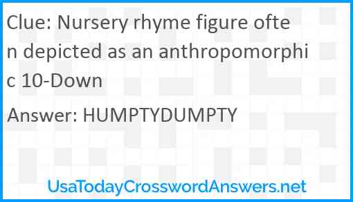 Nursery rhyme figure often depicted as an anthropomorphic 10-Down Answer