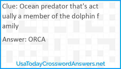 Ocean predator that's actually a member of the dolphin family Answer