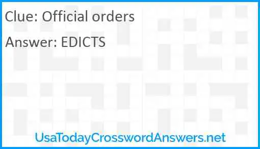 Official orders Answer