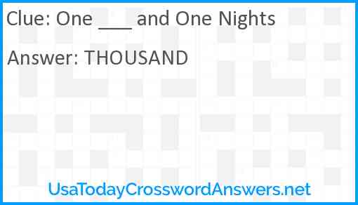 One ___ and One Nights Answer
