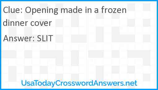 Opening made in a frozen dinner cover Answer