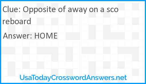 Opposite of away on a scoreboard Answer