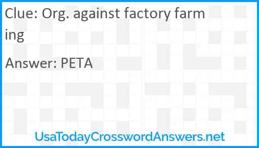 Org. against factory farming Answer