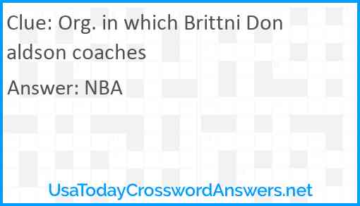 Org. in which Brittni Donaldson coaches Answer