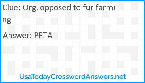 Org. opposed to fur farming Answer