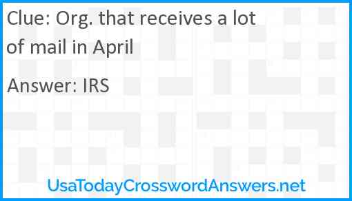 Org. that receives a lot of mail in April Answer
