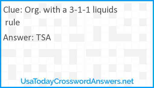 Org. with a 3-1-1 liquids rule Answer