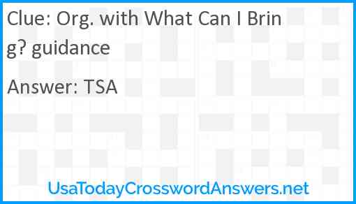 Org. with What Can I Bring? guidance Answer