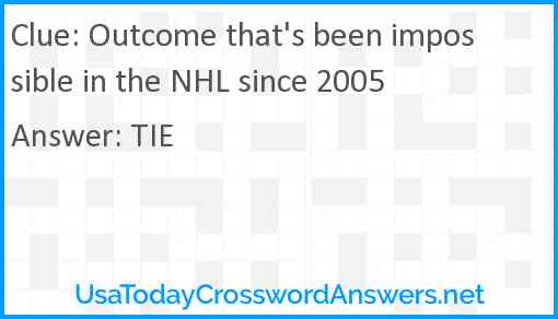 Outcome that's been impossible in the NHL since 2005 Answer