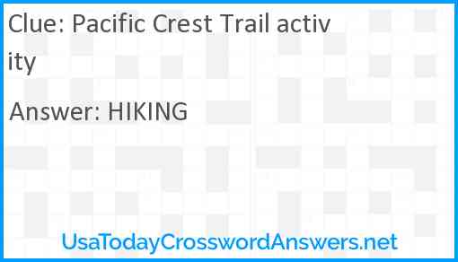 Pacific Crest Trail activity Answer