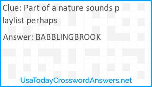 Part of a nature sounds playlist perhaps Answer