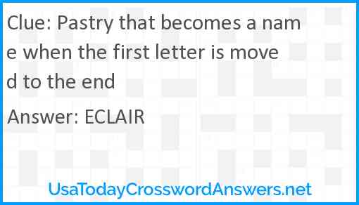 Pastry that becomes a name when the first letter is moved to the end Answer