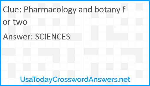 Pharmacology and botany for two Answer