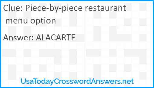 Piece-by-piece restaurant menu option Answer