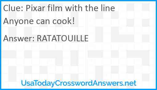 Pixar film with the line Anyone can cook! Answer